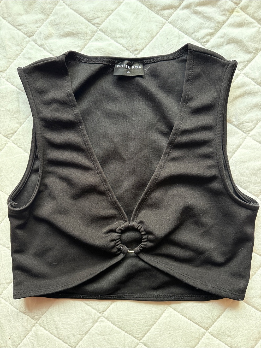 Wildfox Black Ring-Front V-Neck Crop Top